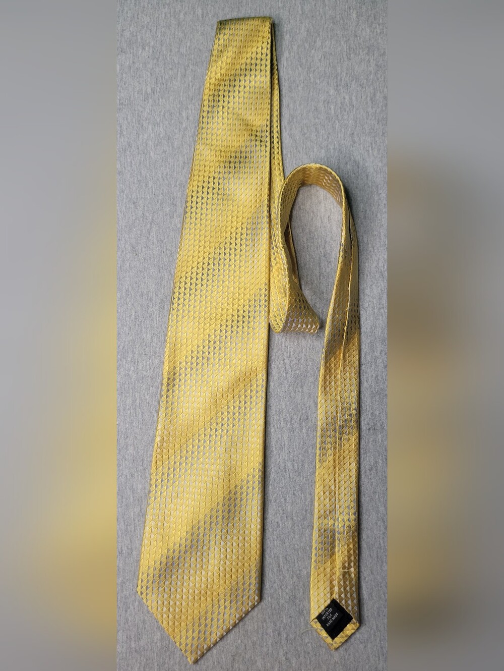 Kenneth Cole New York Yellow Geometric Textured Silk-Blend Tie Diamond Weave Men